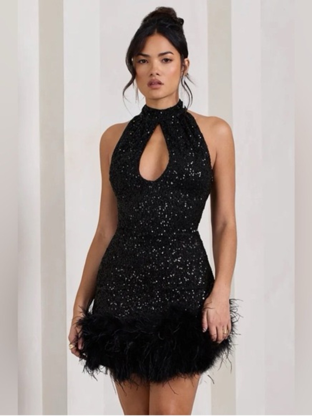 Tillie | Black Sequin High Neck Trapeze Mini Dress Club Lodon